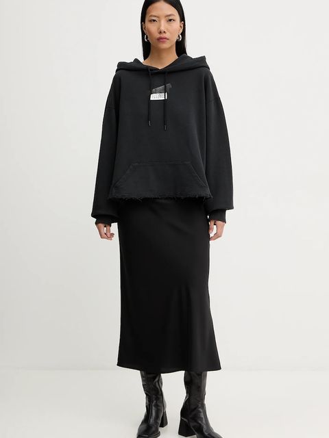 MM6 Maison Margiela bluza bawełniana damska kolor czarny z kapturem gładka S62GU0142.M25024.899