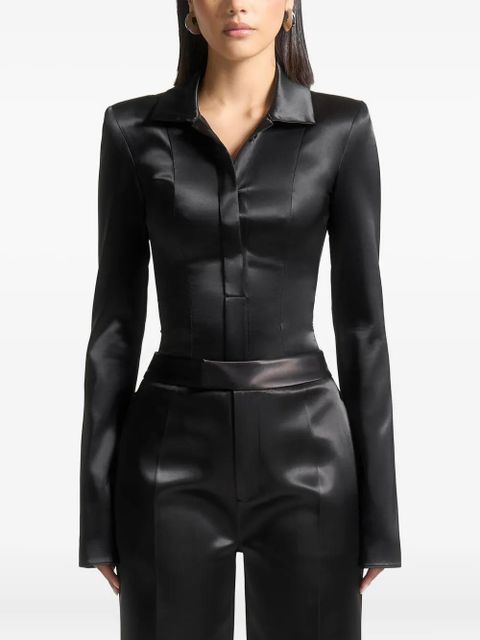 Manière De Voir Louise wide-shoulder satin shirt bodysuit - Black - zdjęcie produktu nr 2