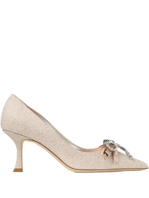 Jimmy Choo 70mm Auria crystal bow pumps - Gold - zdjęcie produktu nr 1