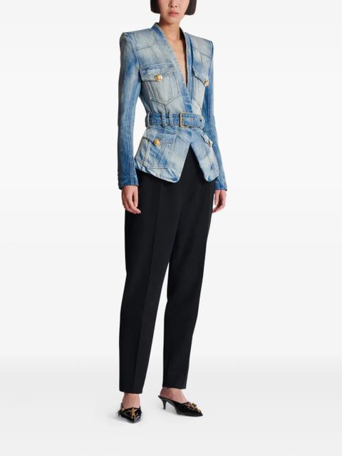 Balmain belted denim jacket - Blue