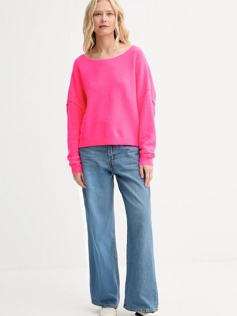 American Vintage sweter z domieszką wełny PULL ML COL BATEAU damski kolor różowy lekki DAM225 - zdjęcie produktu nr 2