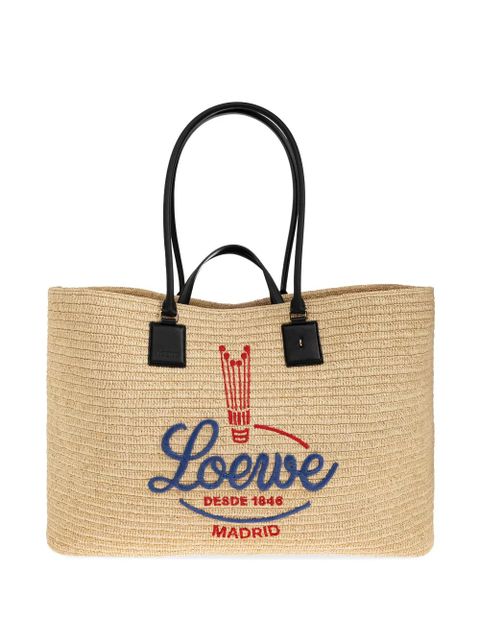 LOEWE XL Verano embroidered-logo woven tote bag - Neutrals - zdjęcie produktu nr 1