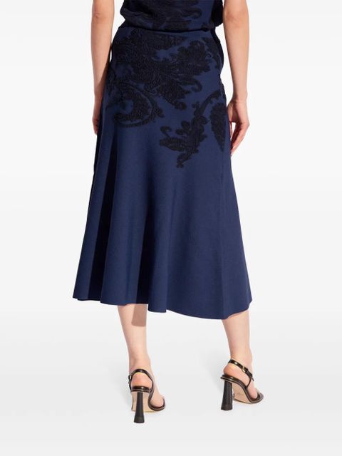 ETRO embroidered A-line midi skirt - Blue