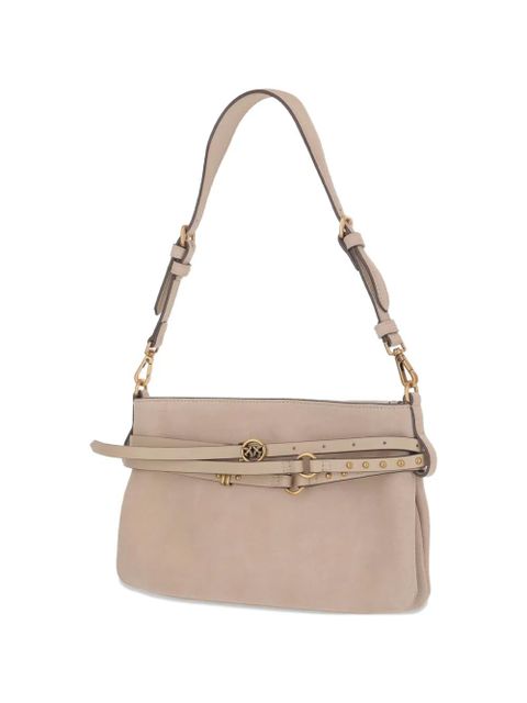 PINKO medium suede metal-logo shoulder bag - Neutrals