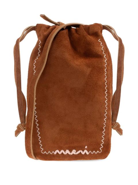 Marni drawstring suede-leather cross body bag - Brown