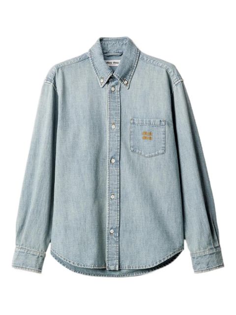Miu Miu logo-embroidered shirt - Blue - zdjęcie produktu nr 1