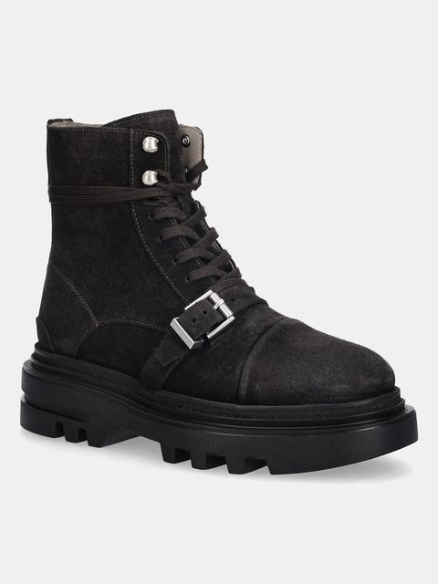AllSaints botki zamszowe Astrid Suede Boot damskie kolor brązowy na platformie W004FD - zdjęcie produktu nr 1