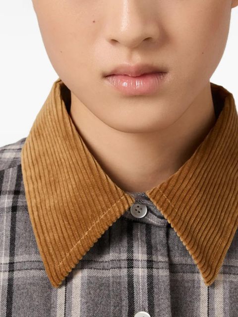 Miu Miu corduroy-collar flannel shirt - Grey