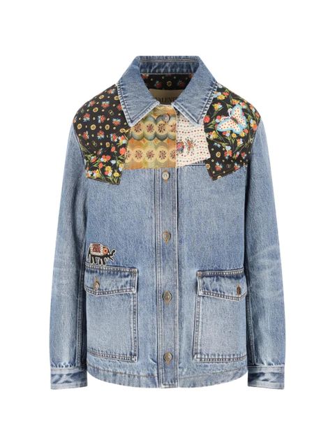 Valentino Garavani floral-patches denim jacket - Blue - zdjęcie produktu nr 1