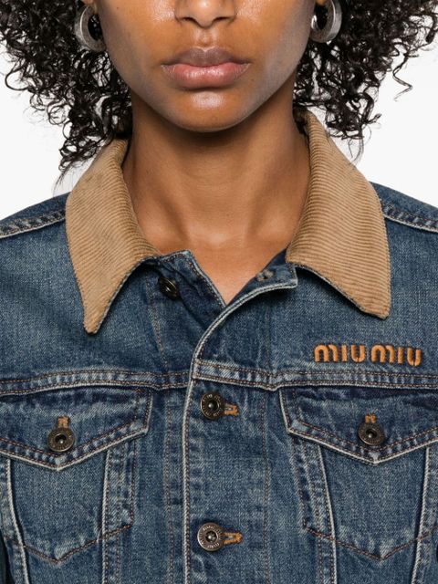 Miu Miu corduroy-collar denim jacket - Blue