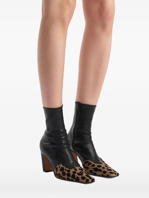 KHAITE 85mm Nevada hyena-print square toe boots - Black