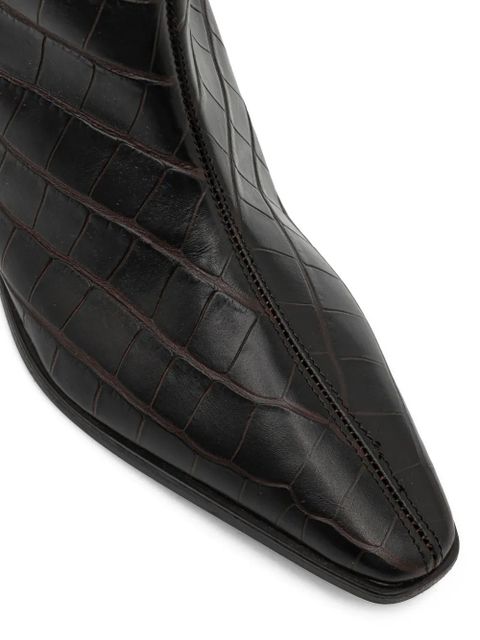 Copenhagen pointed-toe crocodile-effect knee-high boots - Brown