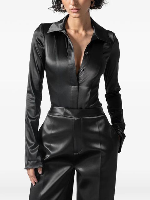 Manière De Voir Louise wide-shoulder satin bodysuit - Black