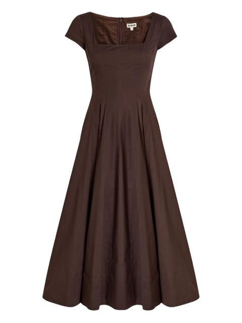 STAUD Wells square-neck A-line midi dress - Brown - zdjęcie produktu nr 1