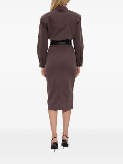 Self-Portrait buttoned-up belted dress - Brown