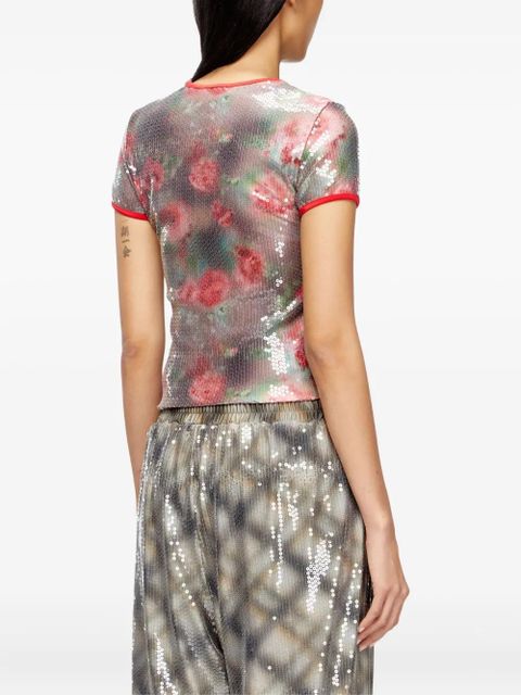 Diesel sequin floral T-UNKYEL t-shirt - Brown