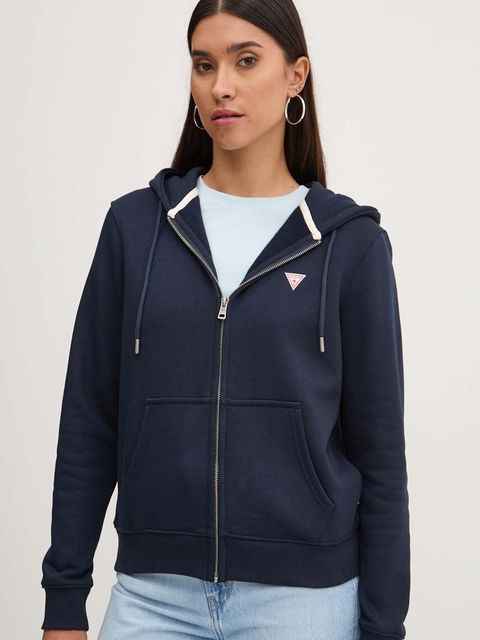 Guess Jeans bluza damska kolor granatowy z kapturem gładka W4YQ03 KC811 - zdjęcie produktu nr 1