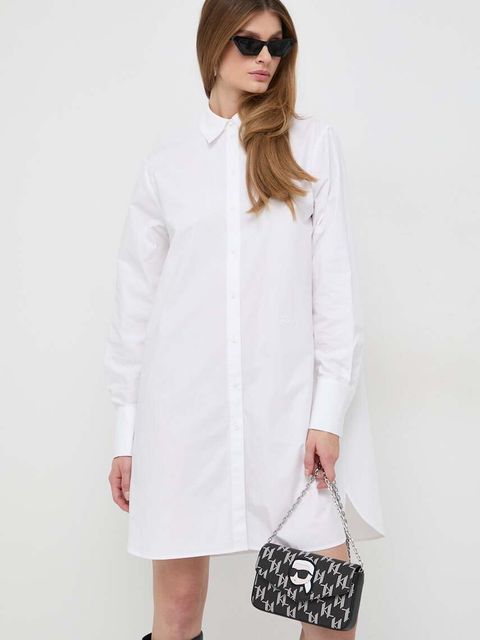 Karl Lagerfeld koszula bawełniana damska kolor biały regular z kołnierzykiem klasycznym - zdjęcie produktu nr 2