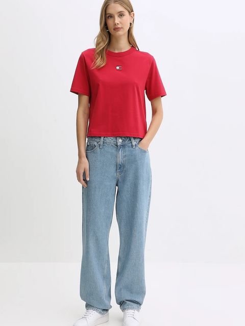 Tommy Jeans t-shirt bawełniany damski kolor bordowy DW0DW22202