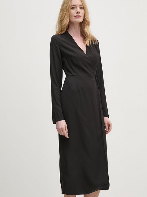 Calvin Klein sukienka kolor czarny midi rozkloszowana K20K207658