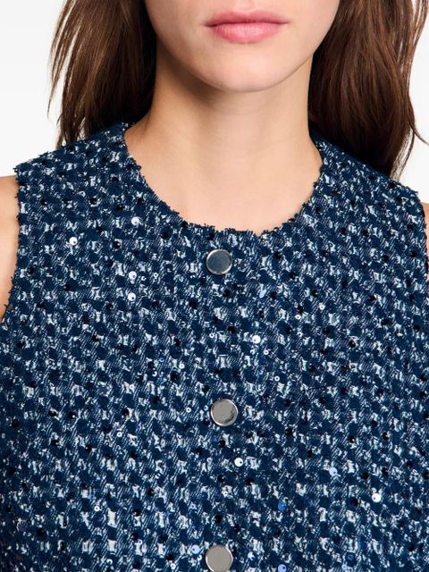 SANDRO sequin-embellished cropped waistcoat - Blue
