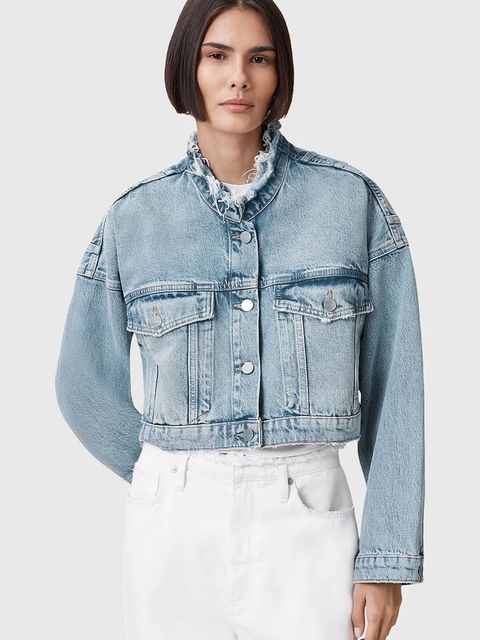 AllSaints kurtka jeansowa bawełniana SONNY kolor niebieski przejściowa oversize W062OC