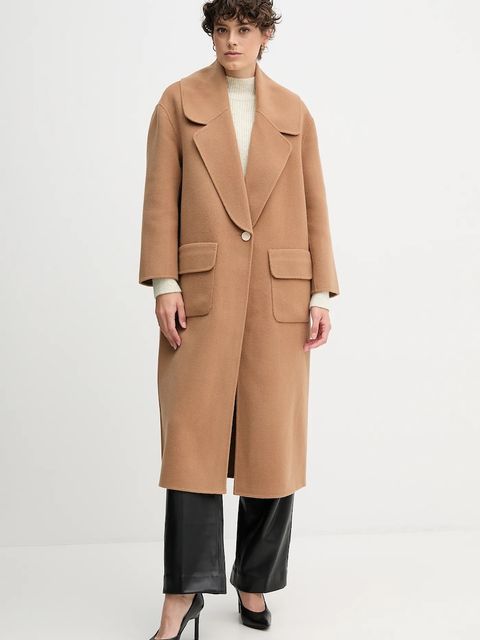 Calvin Klein Jeans sweter z domieszką wełny damski kolor beżowy z półgolfem LV044D372G