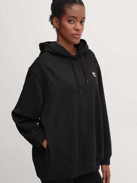 adidas Originals bluza Trefoil Hoodie damska kolor czarny z kapturem z nadrukiem IU2409