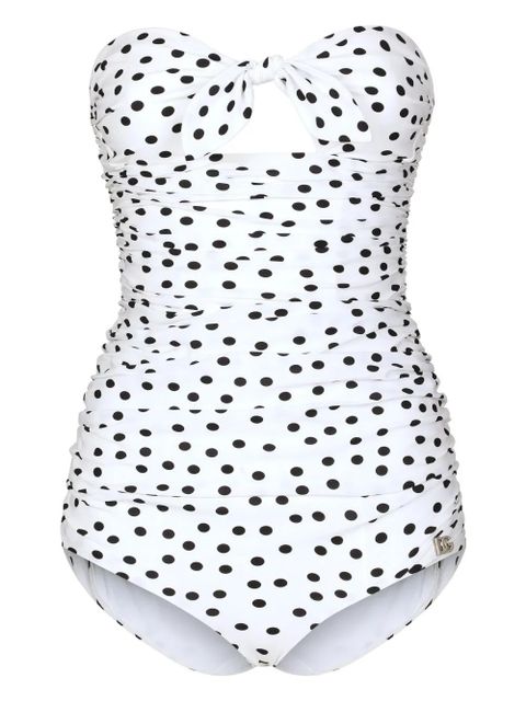 Dolce & Gabbana polka dot-print strapless swimsuit - White - zdjęcie produktu nr 1