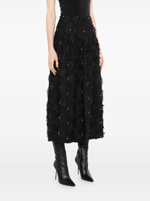 FARM Rio floral-appliqué midi skirt - Black