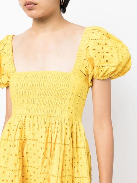 GANNI broderie anglaise flared dress - Yellow