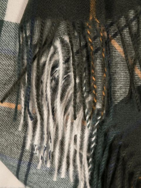 Barbour check-pattern fringed scarf - Green