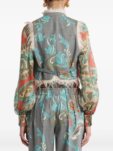 ETRO floral-print fringed waistcoat - Grey
