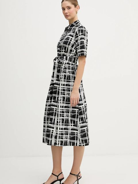 Dkny sukienka bawełniana kolor czarny midi rozkloszowana DD5A1120