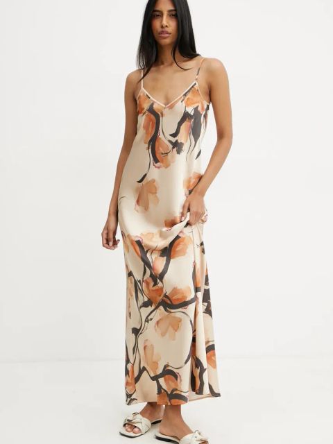 MAX&Co. sukienka kolor beżowy maxi rozkloszowana 2516221034200