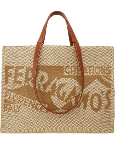 Ferragamo large logo-embroidered tote bag - Neutrals - zdjęcie produktu nr 1