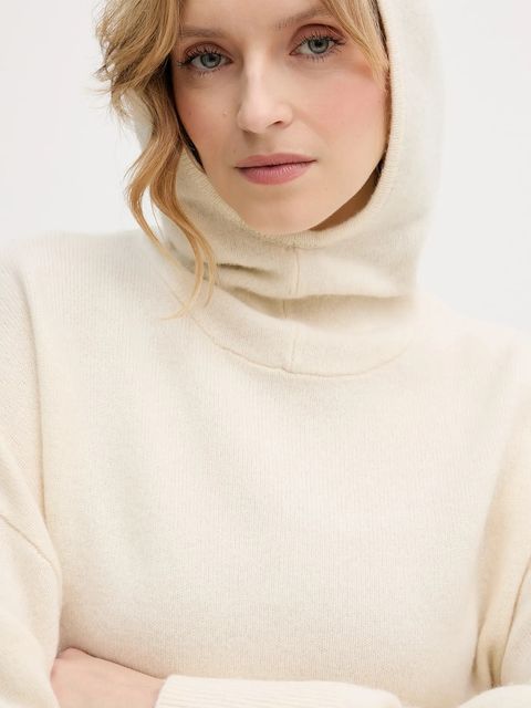 Barbour sweter wełniany damski kolor beżowy z golfem LKN1705