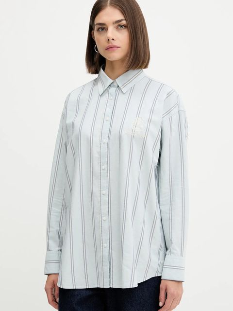 Guess Jeans koszula bawełniana damska kolor niebieski relaxed z kołnierzykiem klasycznym W5YH98 WHFL1 - zdjęcie produktu nr 1