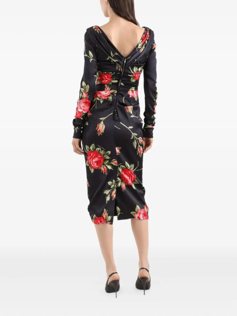 Dolce & Gabbana floral long-sleeved midi dress - Black