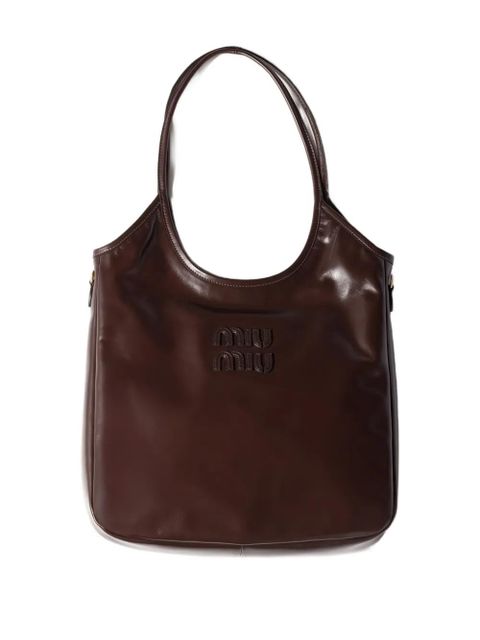 Miu Miu Ivy logo leather-lettering tote bag - Brown - zdjęcie produktu nr 2