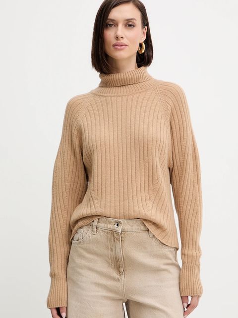 Simona Corsellini sweter wełniany damski kolor beżowy lekki z golfem A25CPMGG08S1 - zdjęcie produktu nr 1