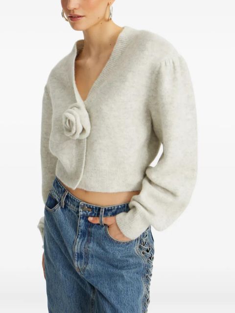 ROTATE BIRGER CHRISTENSEN puff-sleeve rose-embellished cardigan - Grey