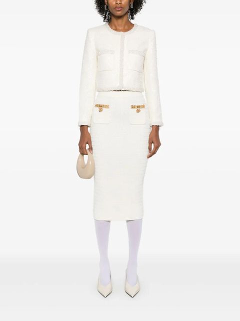 Self-Portrait lurex knitted midi skirt - Neutrals