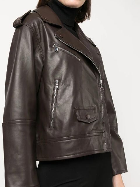 Yves Salomon leather zip-up flight jacket - Brown