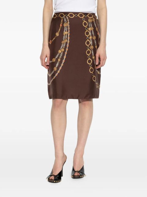 Versace chain-print silk skirt - Brown