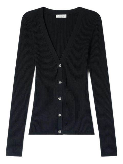 SANDRO ribbed button cardigan - Black - zdjęcie produktu nr 1