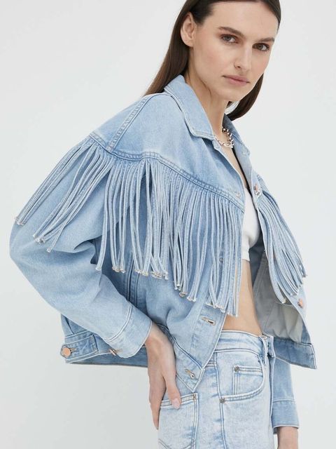 Wrangler kurtka jeansowa damska kolor niebieski przejściowa oversize