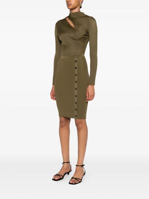 Self-Portrait ribbed button-detail dress - Green - zdjęcie produktu nr 2