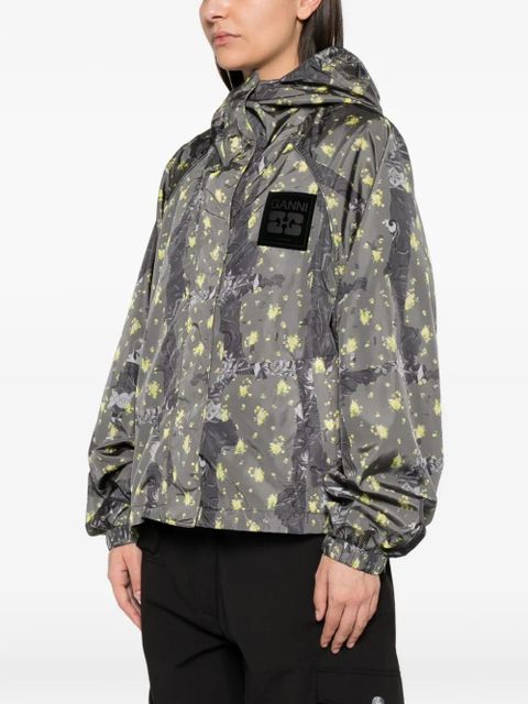 GANNI floral-print hooded jacket - Grey