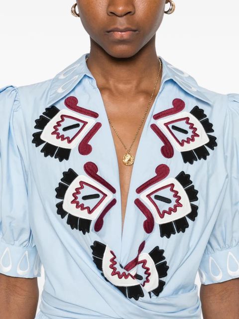 FARM Rio embroidered puff-sleeve maxi dress - Blue